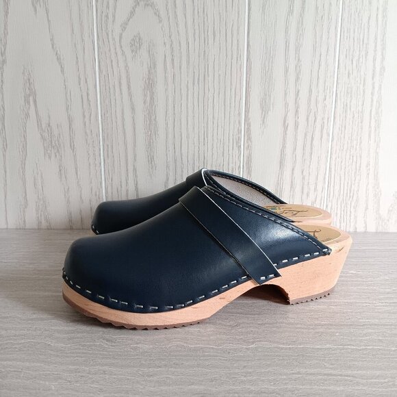 Lotta From Stockholm Shoes - Lotta From Stockholm Swedish Classic Navy Blue Leather Clogs Size US 6.5M, EU37